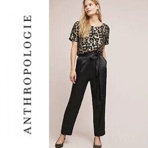 Anthropologie ETT:TWA Satin Tie-Waist Pants Silky Black Size 4
